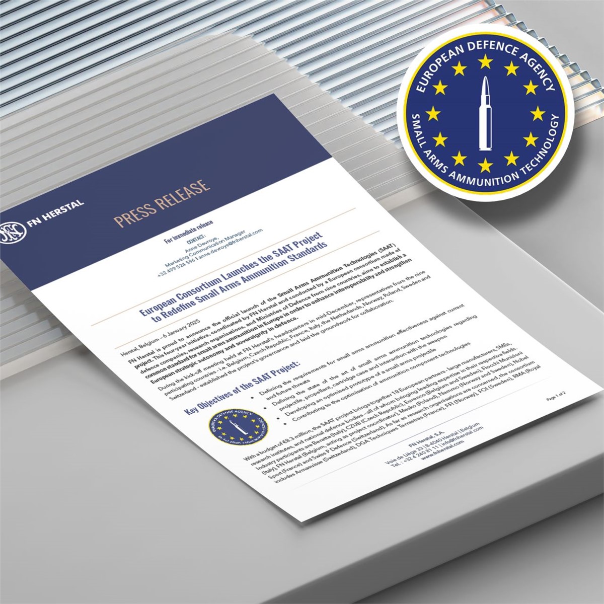European Consortium Launches the SAAT Project to Redefine Small Arms Ammunition Standards  FN Herstal &copy;