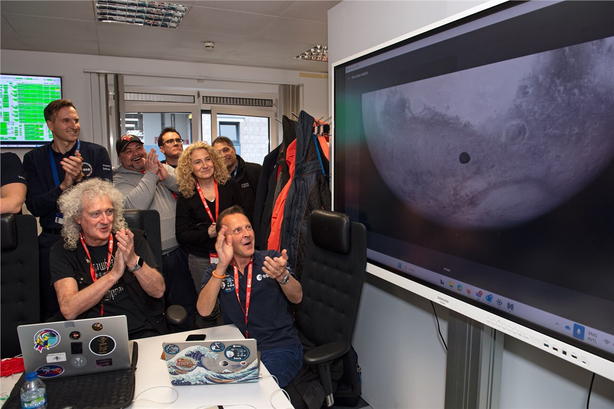 Hera Asteroid Mission Spies Mars's Deimos Moon Sir Brian May and Hera team see Mars image arrive Max Alexander/ESA  &copy;