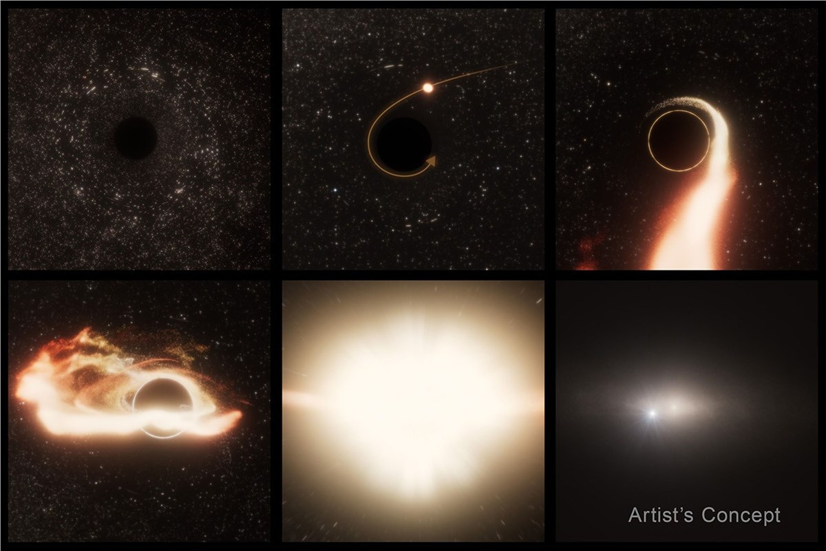 NASA's Hubble Pinpoints Roaming Massive Black Hole  Artwork: NASA, ESA, STScI, Ralf Crawford (STScI) &copy;