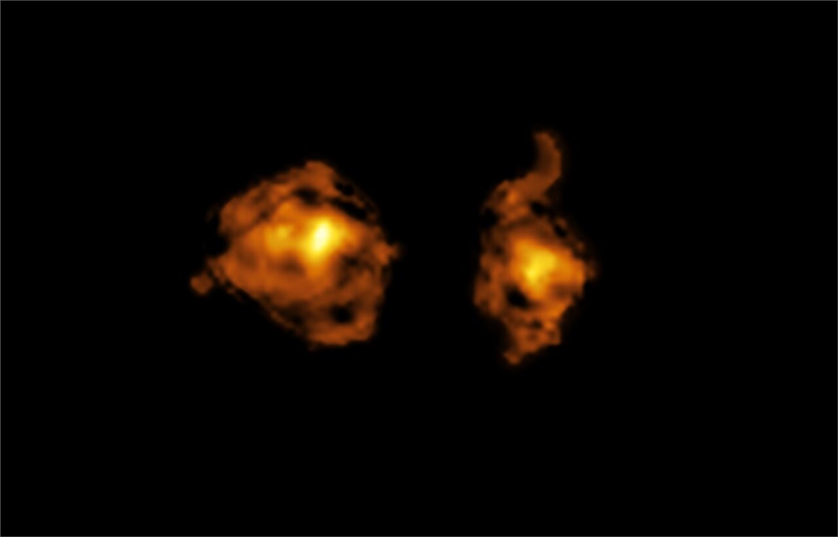 'Cosmic Joust': Astronomers Observe Pair of Galaxies in Deep-space Battle ALMA image of the 'cosmic joust' European Southern Observatory (ESO) &copy;