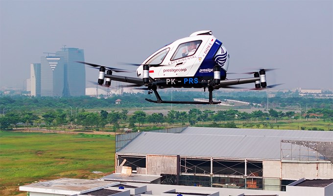 EH216-S Pilotless eVTOL Completes Debut Human-Carrying Flights in Indonesia, A Step Forward International Market Expansion  EHang &copy;