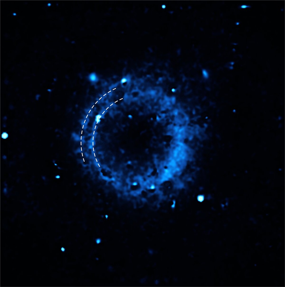 Double Detonation: New Image Shows Remains of Star Destroyed by Pair of Explosions Distribution of calcium around supernova remnant European Southern Observatory (ESO) &copy;