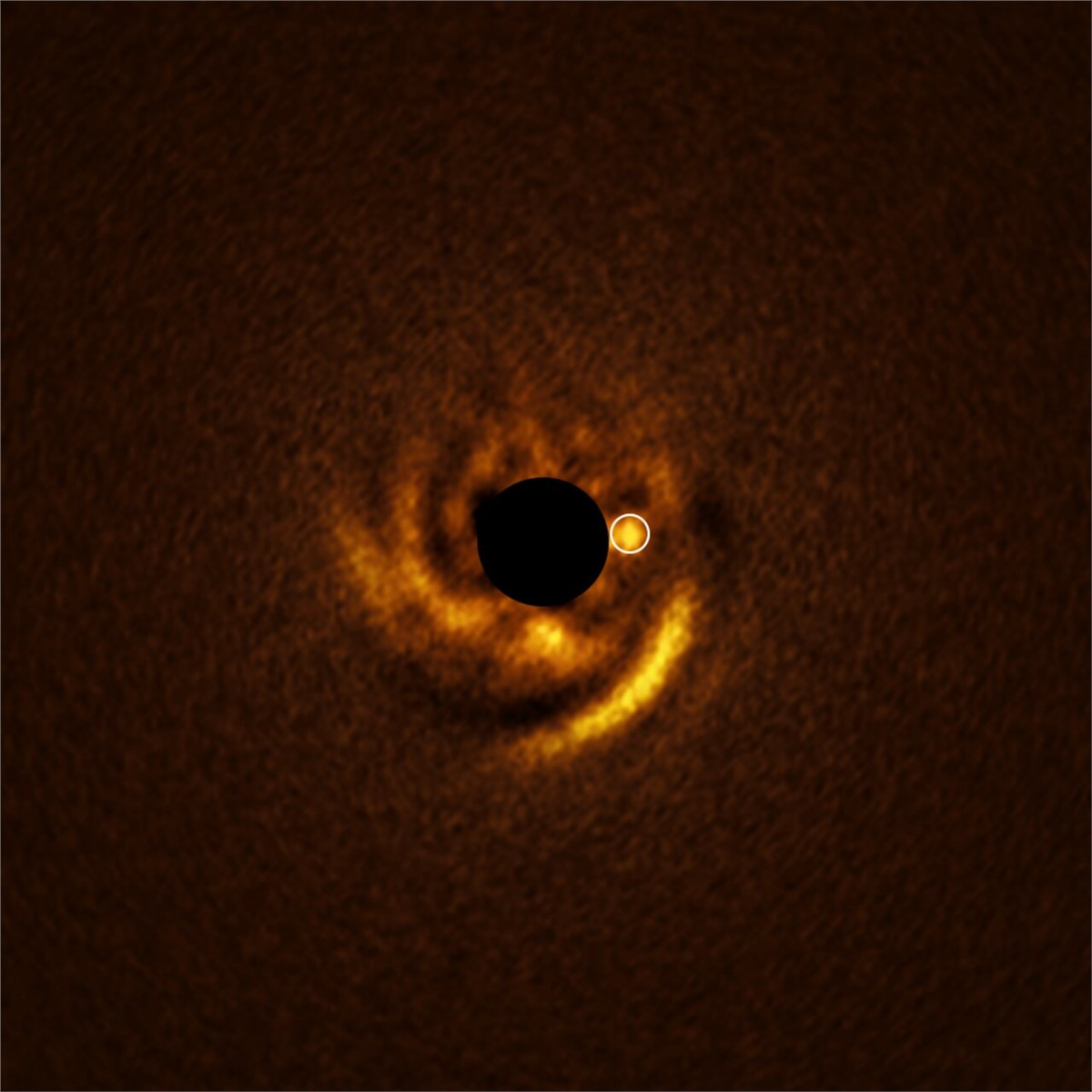Astronomers Witness Newborn Planet Sculpting the Dust Around It Disc and a candidate planet around the star (ERIS) European Southern Observatory (ESO) &copy;