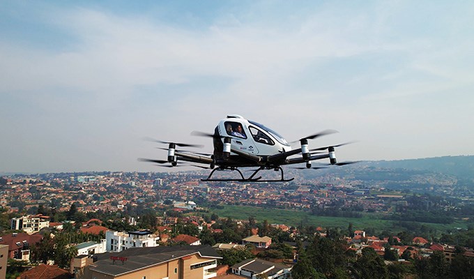 EHang Achieves First Pilotless Human-Carrying eVTOL Flight in Africa at the 9th Aviation Africa Summit  EHang &copy;