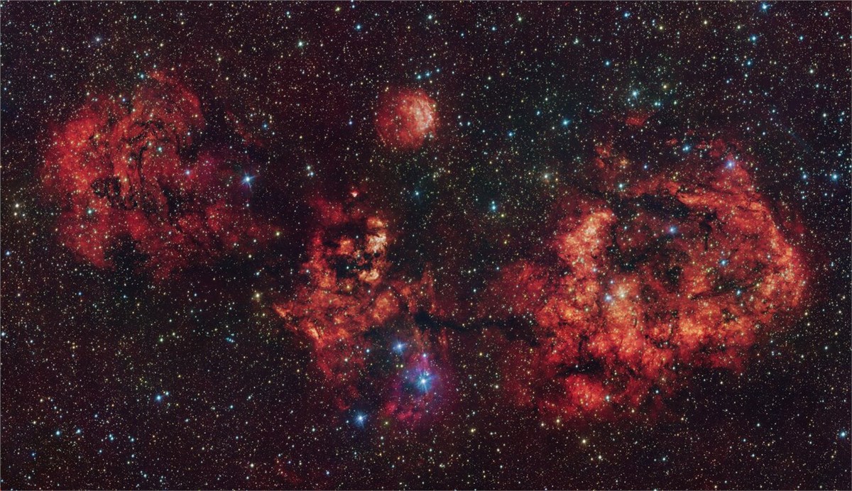New Image Captures Spooky Bat Signal in the Sky RCW 94/95 nebulae in visible and infrared light European Southern Observatory (ESO) &copy;