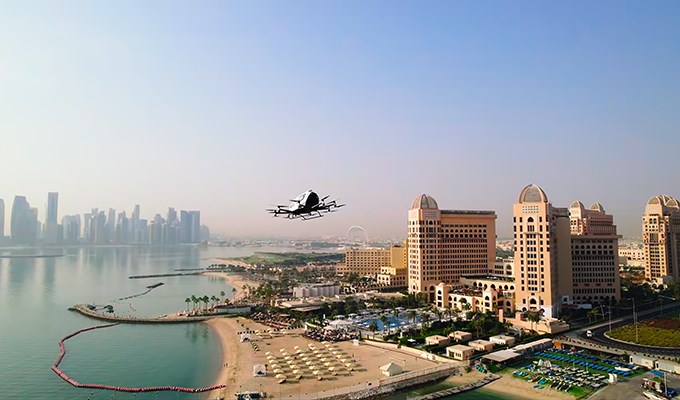 EHang EH216-S Conducts First Urban Human-Carrying Pilotless eVTOL Flights in the Middle East, Partnering with Qatar's Ministry of Transport  EHang &copy;