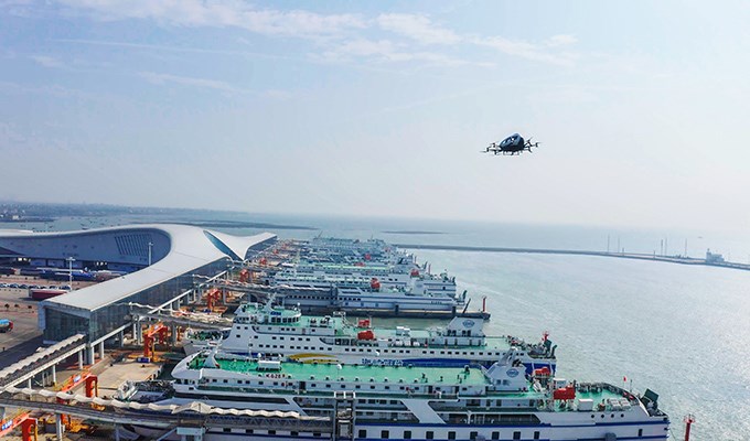 EHang EH216-Series eVTOL Aircraft Completes 1st Cross-Province Flight, Crossing Qiongzhou Strait  EHang &copy;