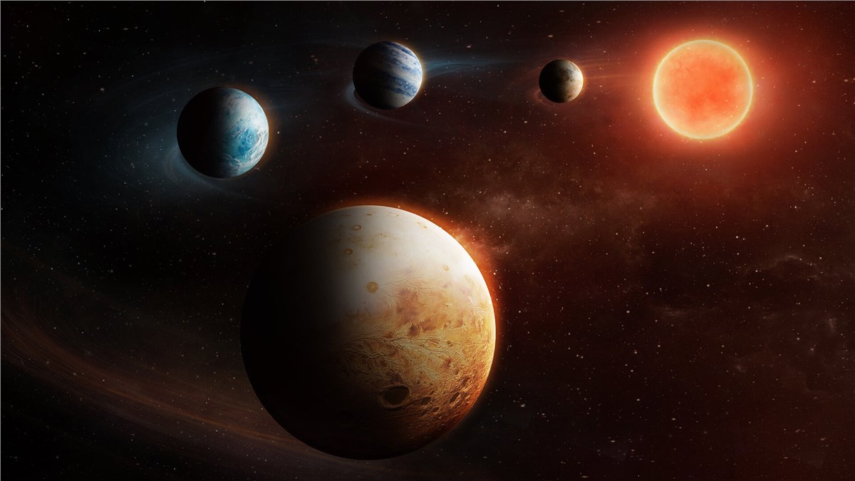 Cheops Discovers Late Bloomer from Another Era impression of planetary system around LHS 1903 ESA &copy;