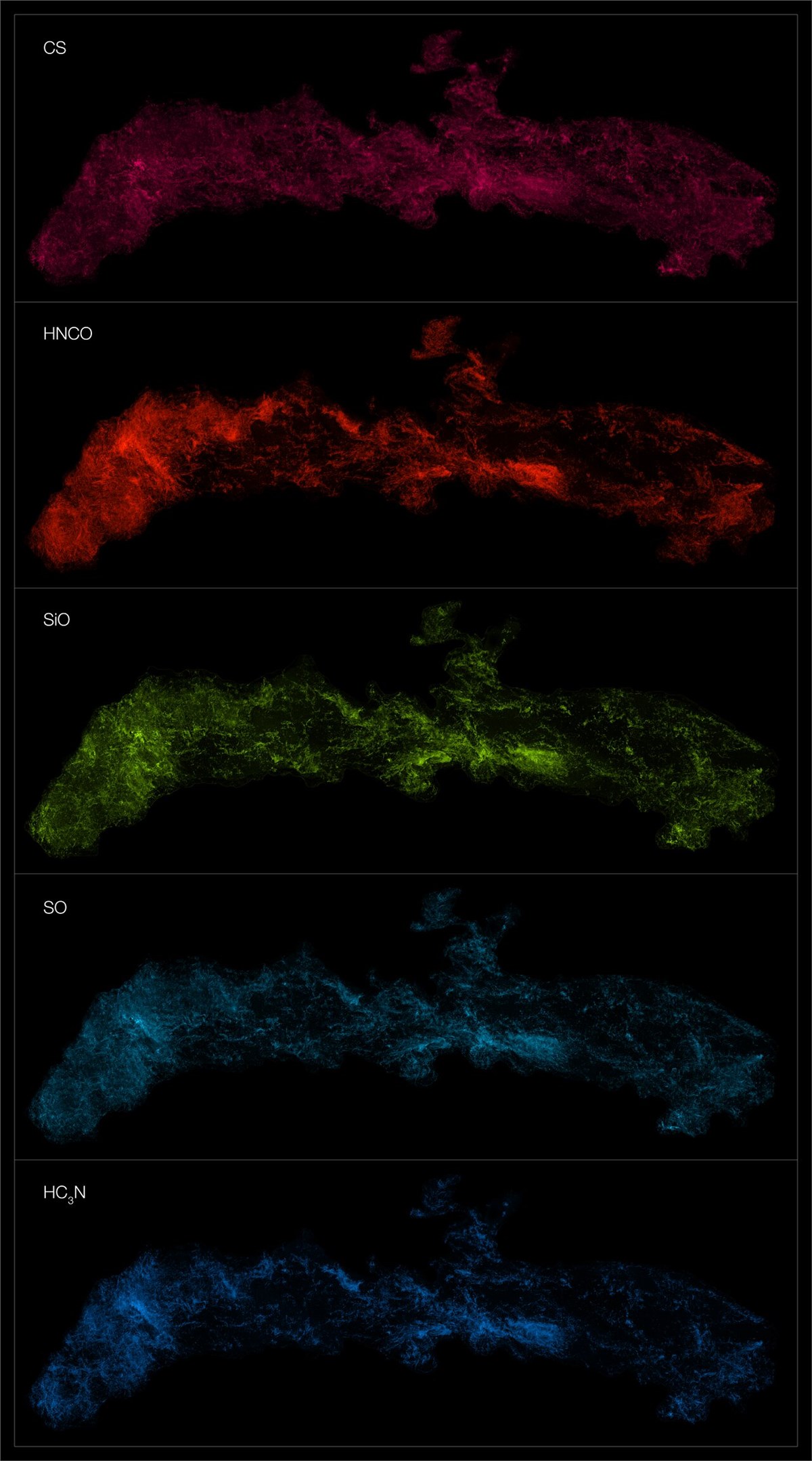 Largest image of its kind shows hidden chemistry at the heart of the Milky Way Different molecules in the centre of the Milky Way European Southern Observatory (ESO) &copy;