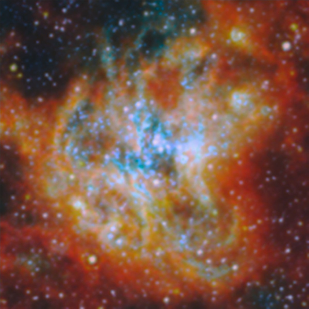 Webb & Hubble Find Massive Star Clusters Emerge Faster Star-forming region in M51 (close-up) ESA/Webb, NASA & CSA, A. Pedrini, A. Adamo (Stockholm University) and the FEAST JWST team &copy;