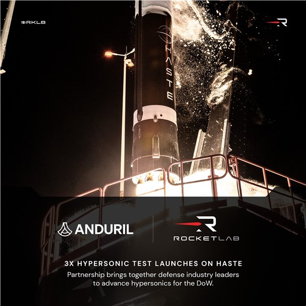 Rocket Lab Awarded $30M Contract for HASTE Hypersonic Rocket Launches for Anduril