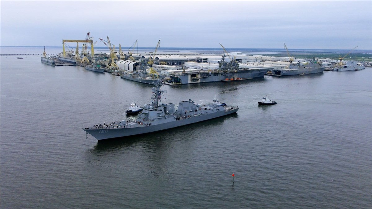 Flight III Destroyer Ted Stevens (DDG 128) Sails Away from HII's Ingalls Shipbuilding  HII &copy;